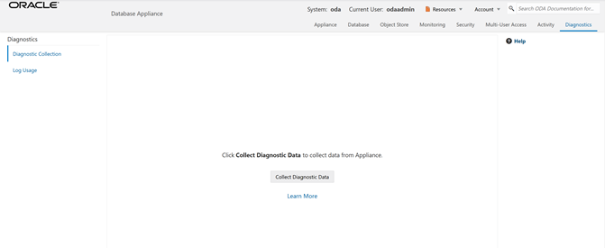 Oracle Database Appliance診断タブ Oracle Database Appliance診断タブ
