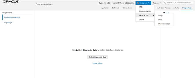 Oracle Database Applianceリソース・タブ Oracle Database Applianceリソース・タブ