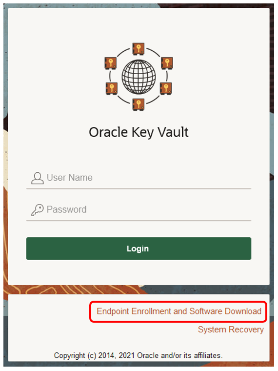 管理コンソールのログイン画面で、「Endpoint Enrollment and Software Download」リンクをクリックします。 管理コンソールのログイン画面で、「Endpoint Enrollment and Software Download」リンクをクリックします。