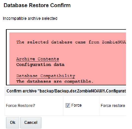 Database Restore Confirm Database Restore Confirm