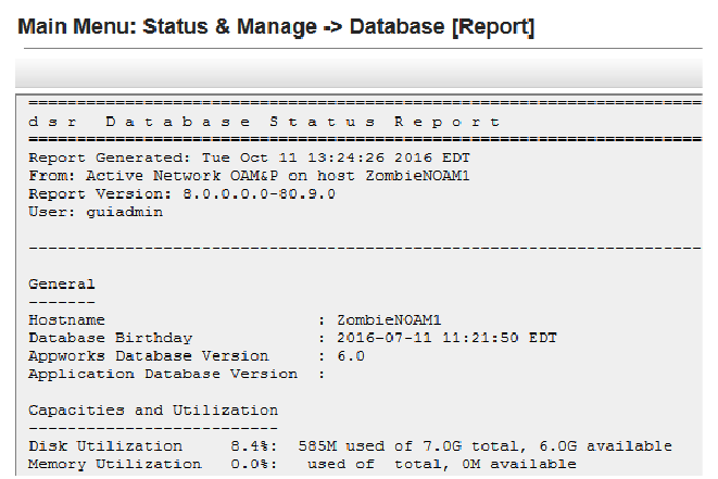 Manage Database Report