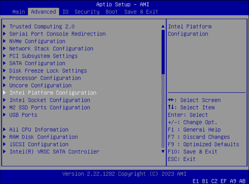 Intel platform configuration Intel platform configuration