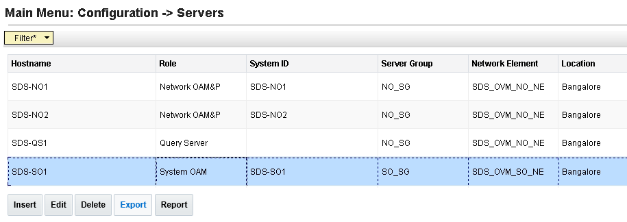 Main menu for servers