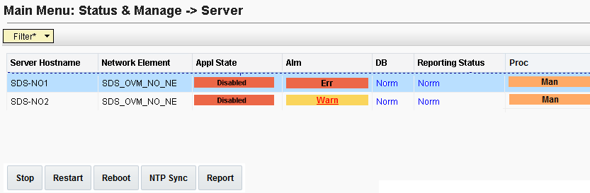 Main menu for status server