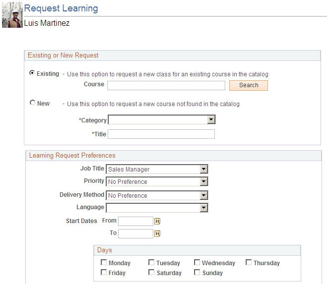 Request Learning page (1 of 2)