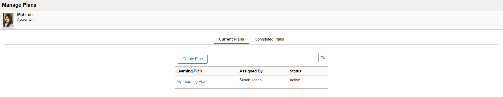 Current Plans Tab in Manage Plans Page