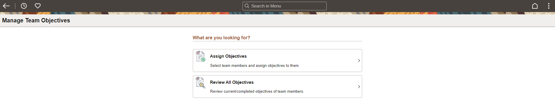 Manage Team Objectives home page
