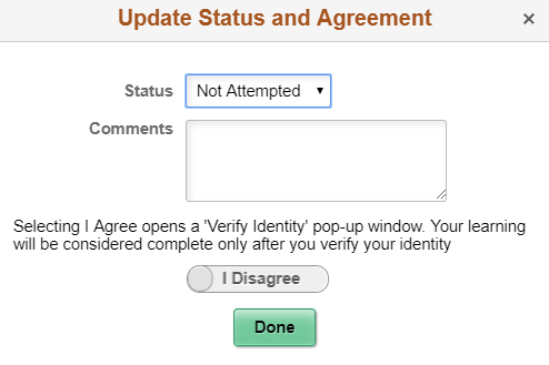 Update Status and Agreement popup