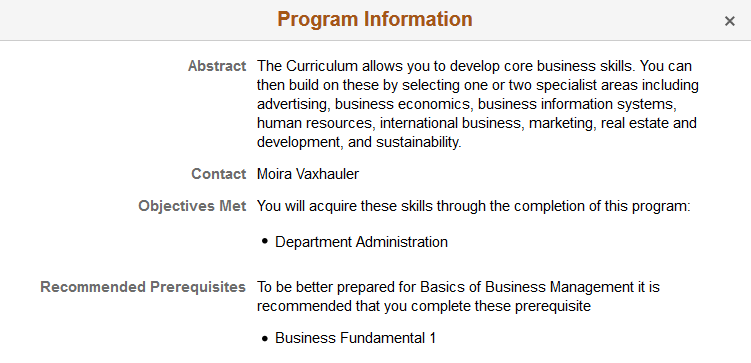 Program Information page