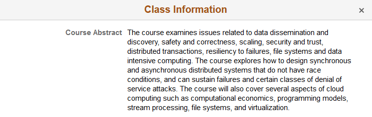 Class Information page