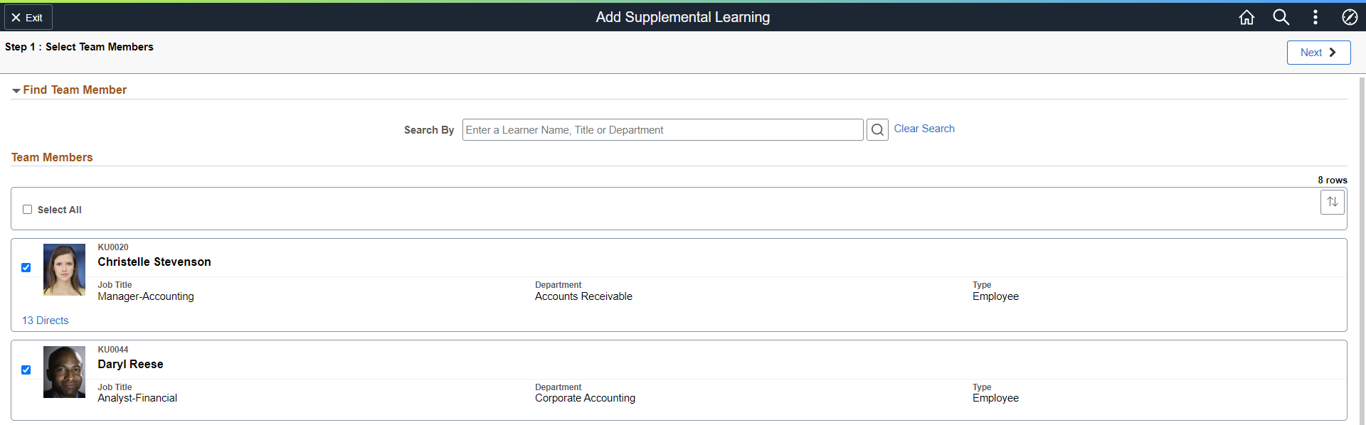 Step 2 of Add Supplemental Learning (Multiple Learners)