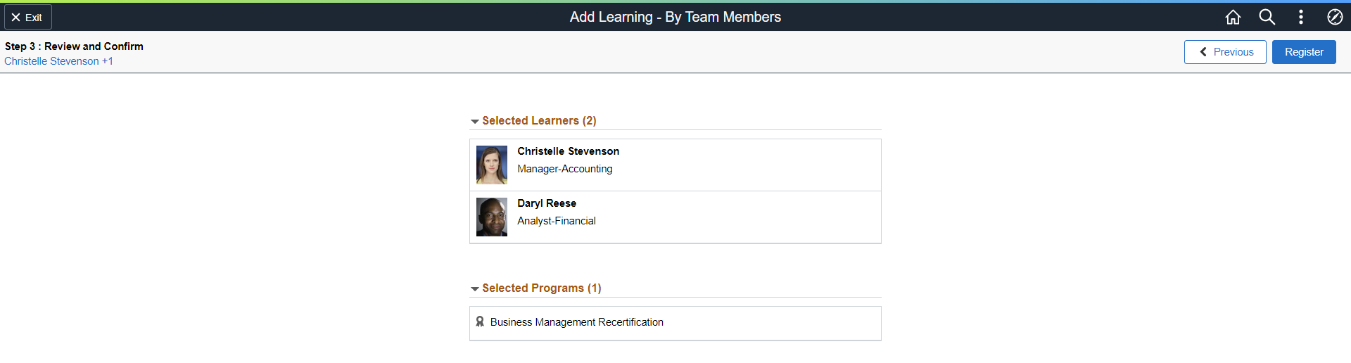Step 3 of 3 of Add Learning - By Team Members Page