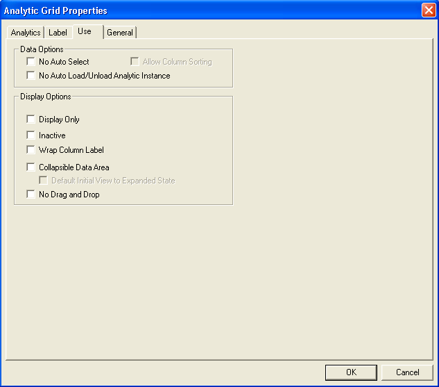 Analytic Grid Properties dialog box, Use tab