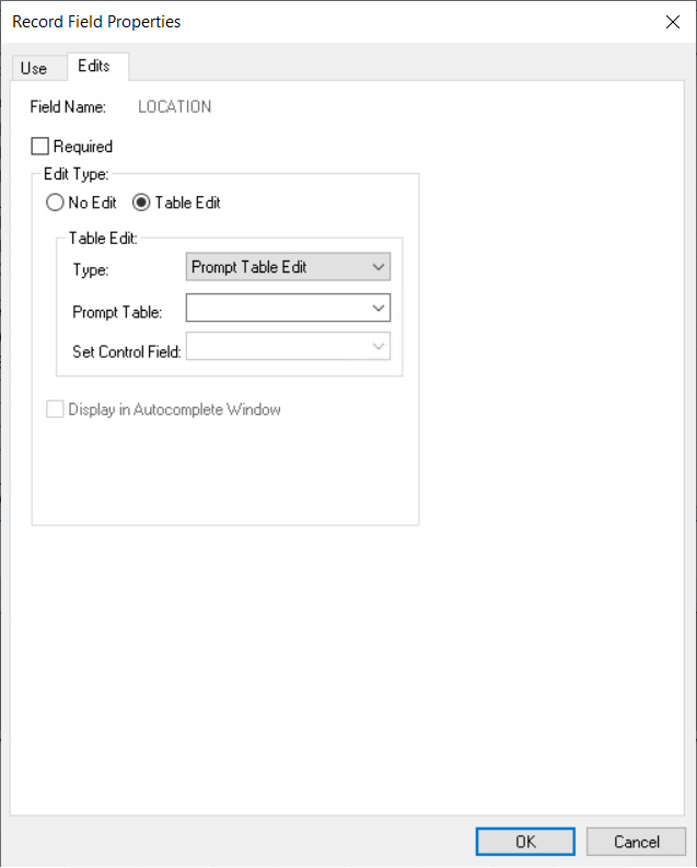 Record Field Properties dialog box: Edits tab