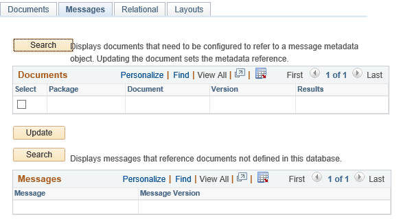 Validate Document Metadata - Messages page