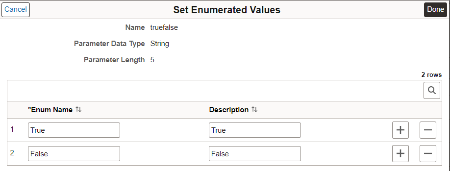 Set Enumerated Values page