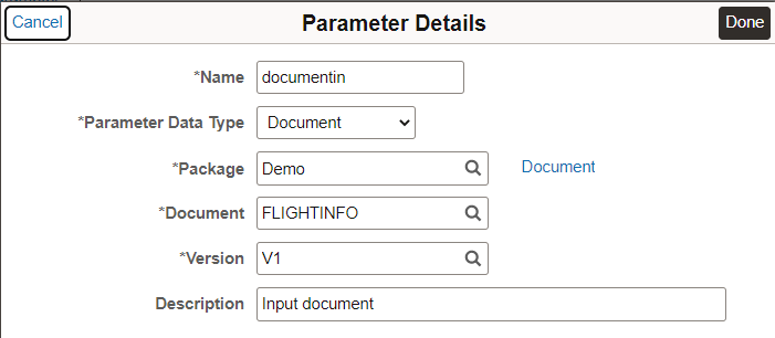Parameter Details for Document