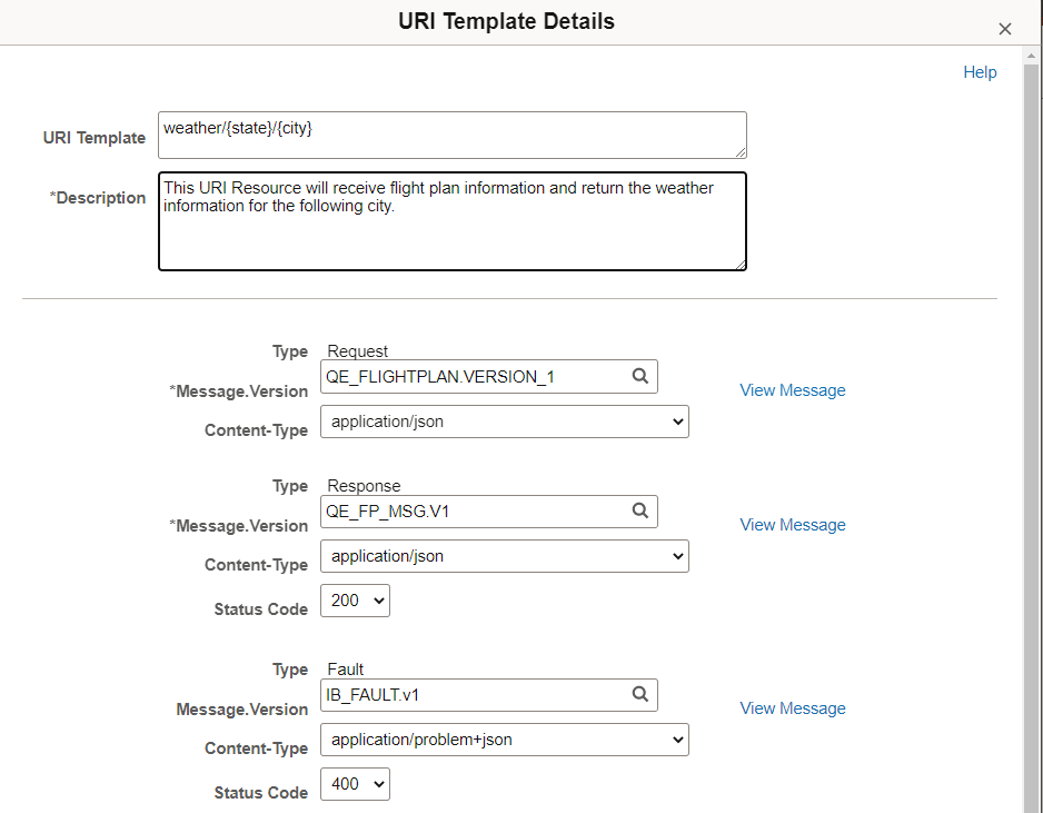 URI Template Details page