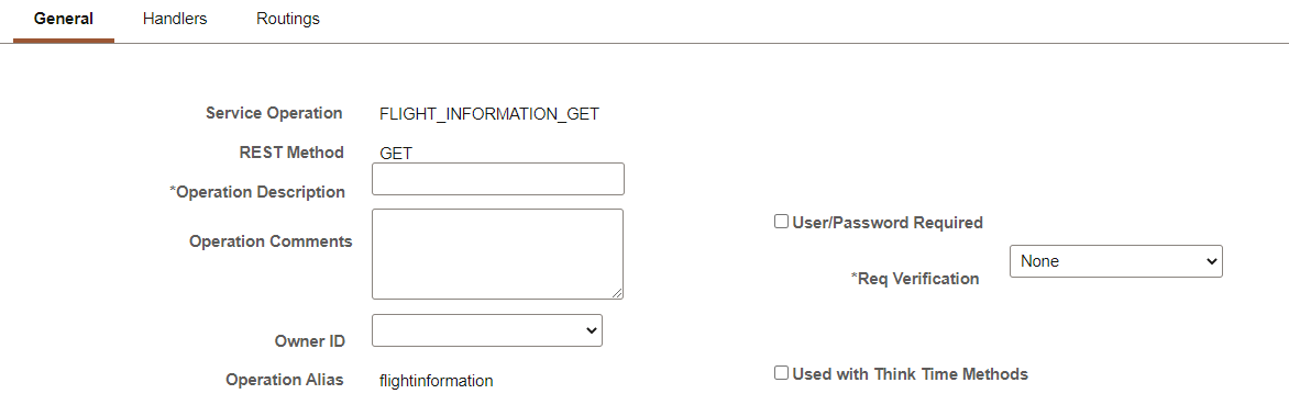 Top portion of Service Operations General page