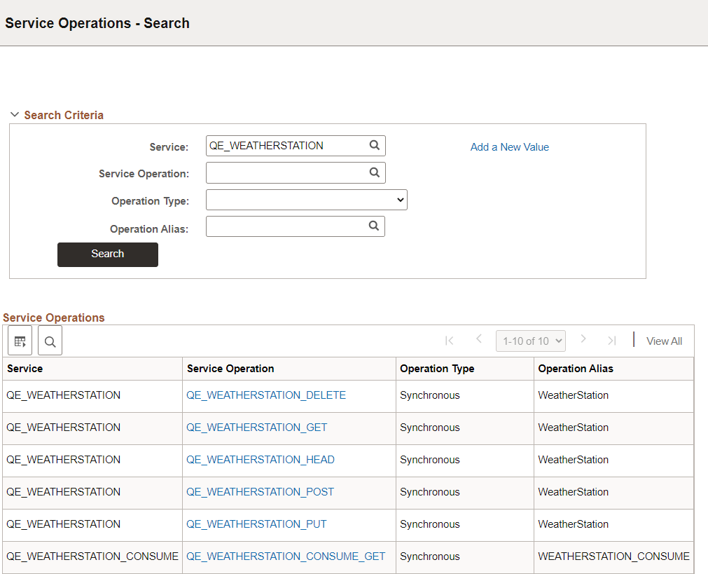 Service Operations Search page