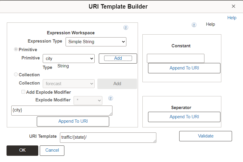 URI Template Builder page