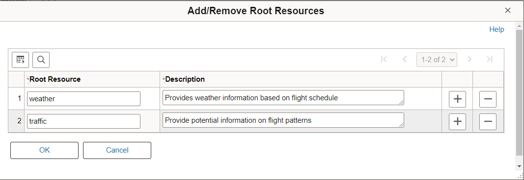 Add/Remove Root Resource page