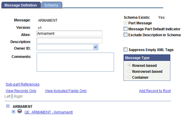 Messages - Message definition page