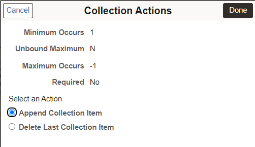 Collection Actions page