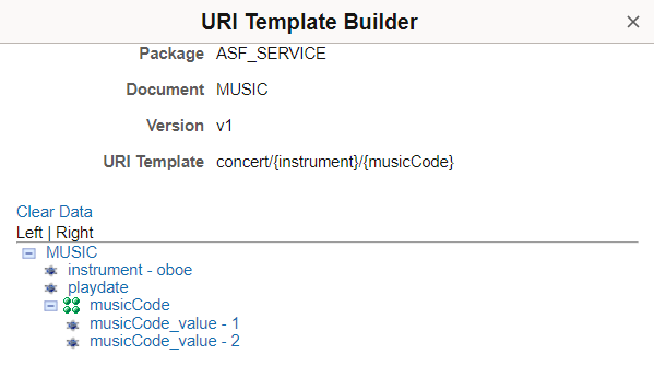 Populated URI Template Builder page
