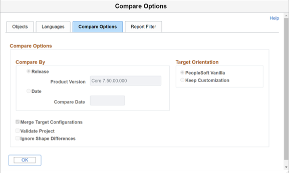 Compare Options page- PivotGrid Definition Data Set
