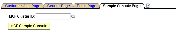 The Sample Console page having the MCF Cluster ID editable field and the MCF Sample Console button.