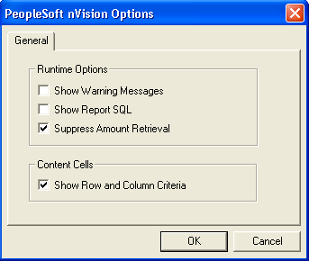 PeopleSoft nVision Options dialog box