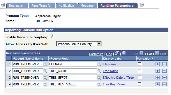 Runtime Parameters page