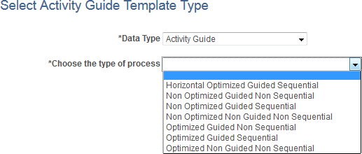 Select Activity Guide Template Type page