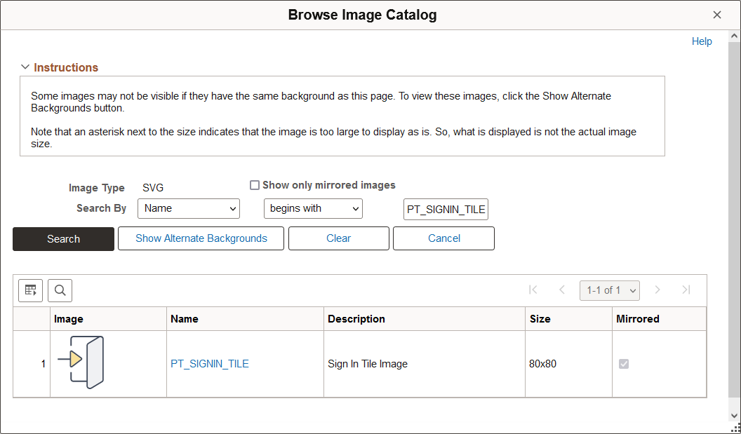 Browse Image Catalog secondary page