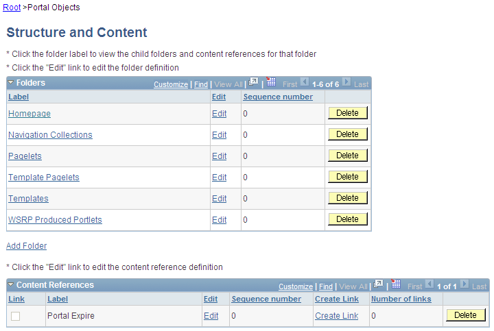 Structure and Content Portal Objects folder