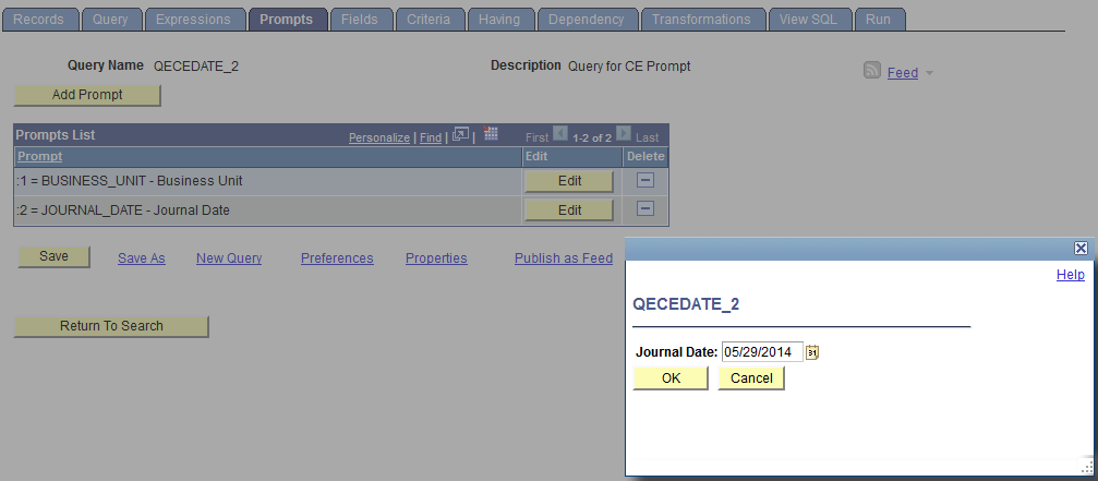 Prompt window displaying the current date as the default prompt value