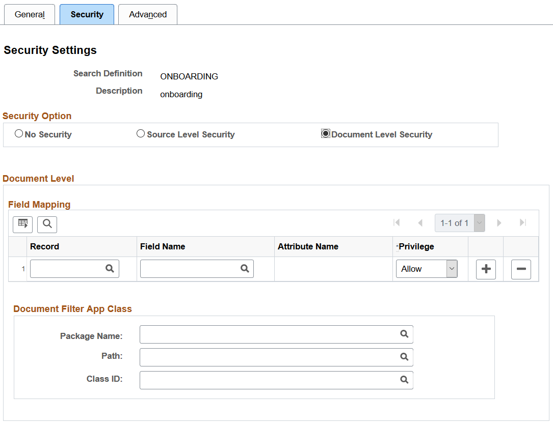 Security Settings page - Document Level Security option
