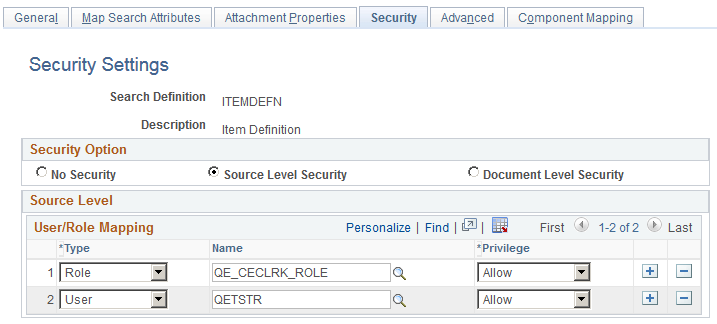 Security page - Source Level Security option