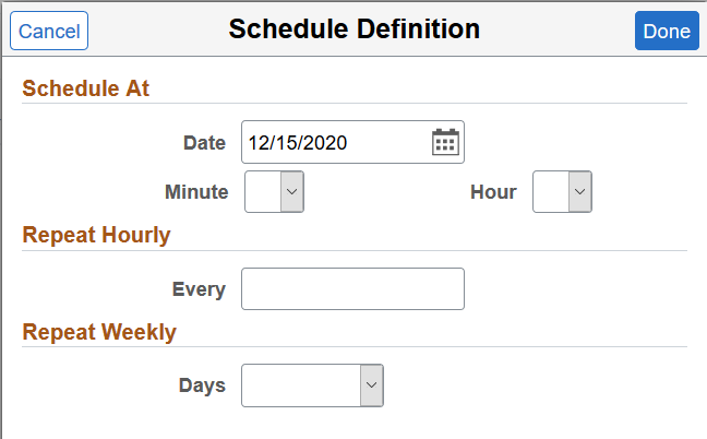 Schedule Definition page
