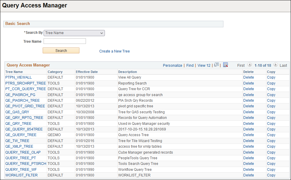 Query Access Manager - Search page