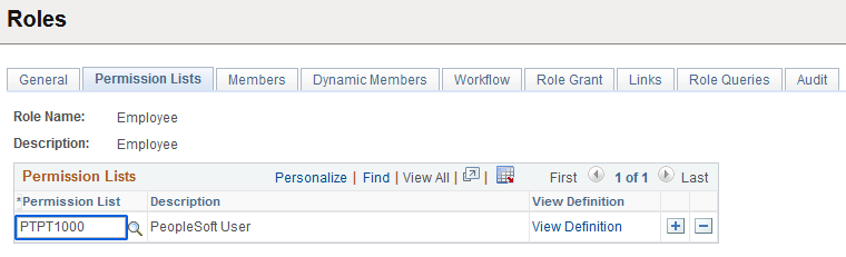 Roles - Permission Lists page