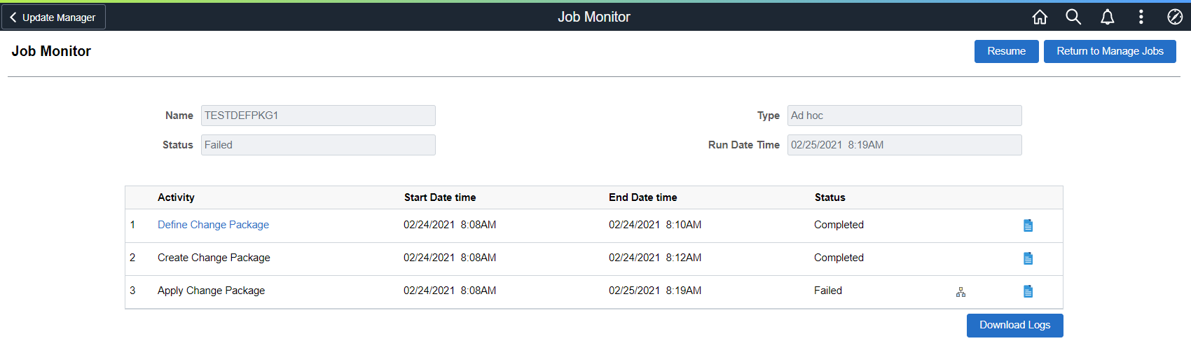 Job Monitor page
