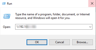 Microsoft Windows Run dialog box with IP address