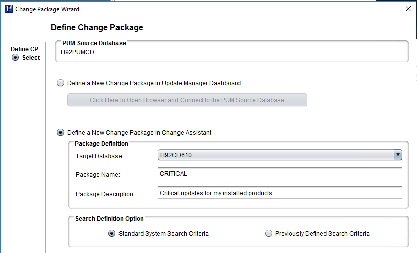 Define a New Change Package in Change Assistant