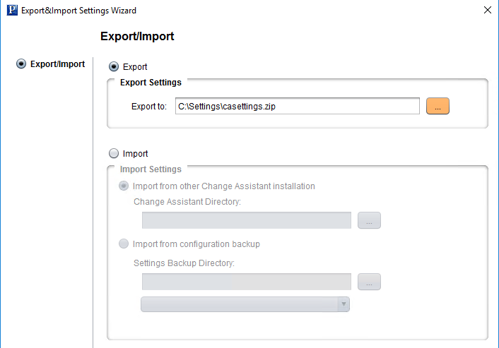 &Export&Import Settings Wizard - Export/Import page