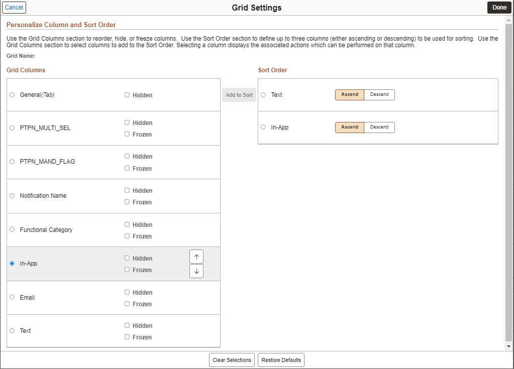 Grid Settings page