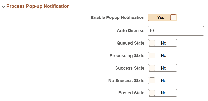My Preferences - General Settings: Process Pop-up Notification