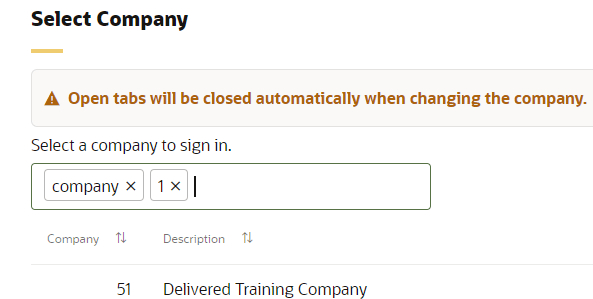 Illustrates the Select Company window with additional filters selected.