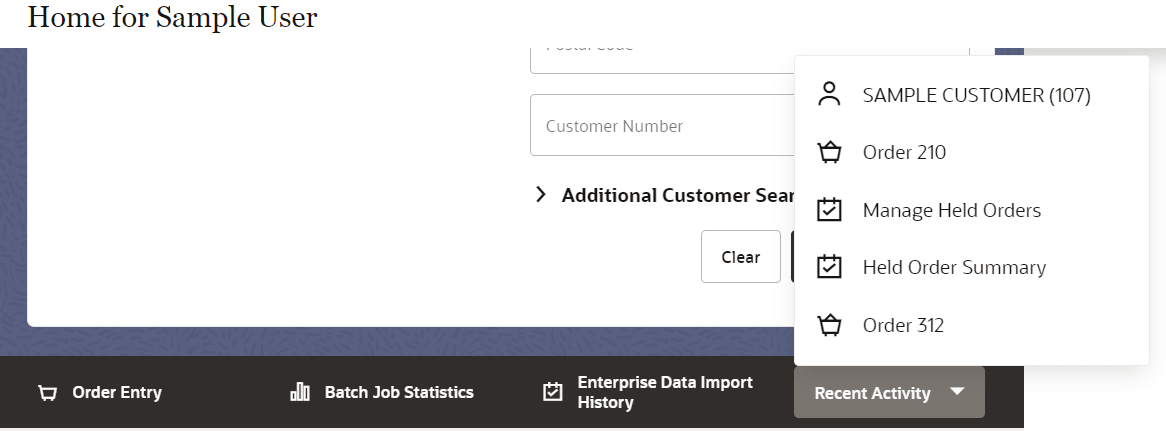 Illustrates the quick link menu with recent activity displayed.